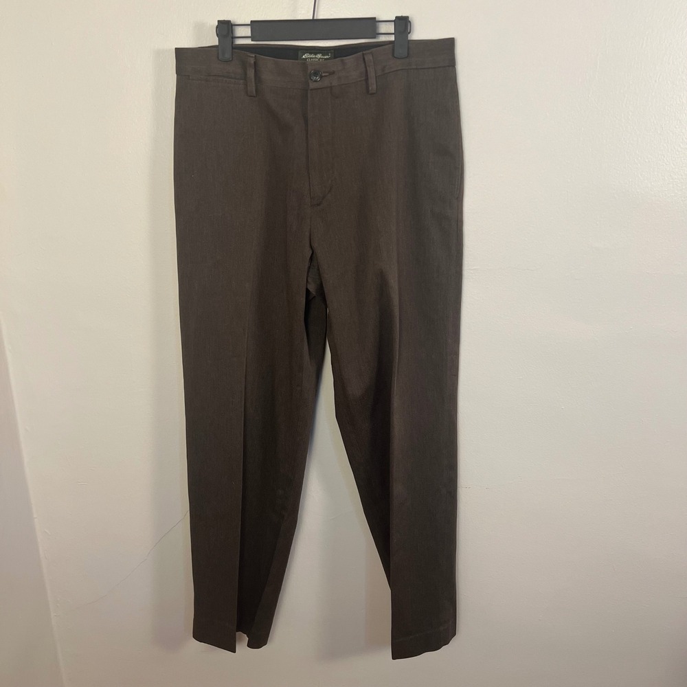 Eddie Bauer Mens Classic Fit Brown Wrinkle Stain Resistant Chino Pants 34x32